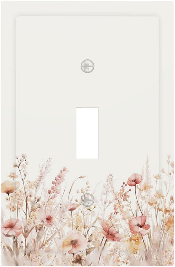 Decorative Light Switch Cover Plate Boho Floral Watercolor Flower Pattern 1 Gang Single Toggle Wall Plate Electrical Outlet Covers Decorate Switch Plate Cover for living Room Home Decor