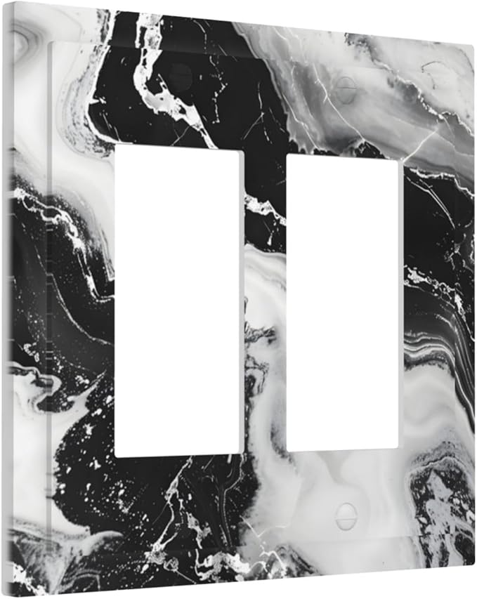 Ink Painting Marble Black White Abstract Luxurious Print Decorative Outlet Covers 2 Gang Double GFCI Rocker Electrical Wall Panels Light Switch Cover Plate for Kitchen Office Decor