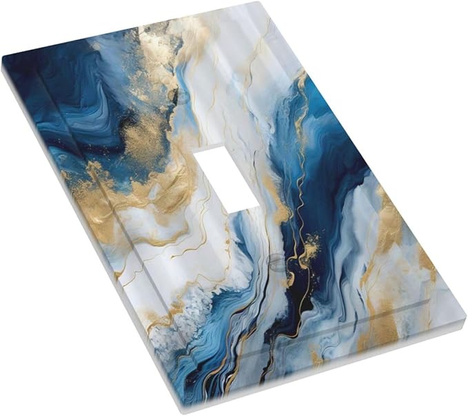 Abstract Blue Granite Luxury Watercolor Marble Texture Print 1 Gang Light Switch Covers Decorative Unique Single Toggle Wall Plate Switchcover Electrical Switchplate for Kitchen Bathroom Decor