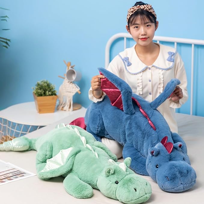 Weighted Dragon Stuffed Animal, Soft and Sturdy Weighted Stuffed Animals for Kids and Adults, Medium Blue Dragon Stuffed Animal(35.4" 5Lbs)
