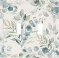 Boho Green White Eucalyptus Leaf Floral Decorative Switch Plates 2 Gang Double Toggle Outlet Light Switch Cover Wall Plate Electrical Faceplate for Farmhouse Living Room Decor