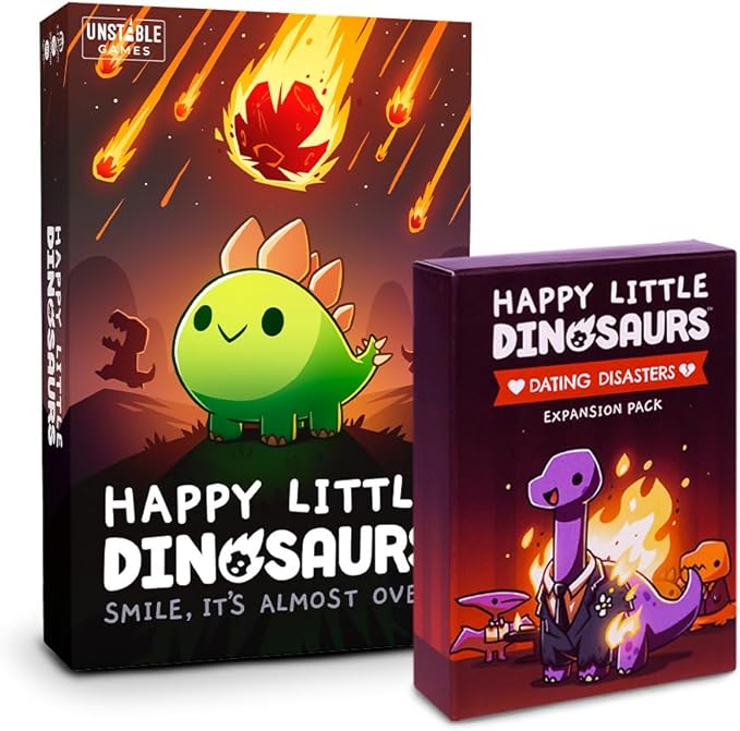 Unstable Games - Happy Little Dinosaurs: Dating Disasters Expansion Pack - Cute Card Game for kids, teens, & adults - Dodge life’s disasters! - 2-4 players, Ages 8+ - Great for game night
