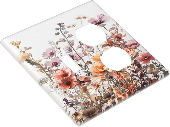 Boho Nursery Wildflower Flora Vintage Flower Wallplates 1 Toggle 1 Duplex Switch Plate Electrical GFCI Faceplate Decorative Light Switch Covers for Bedroom Living Room Decor