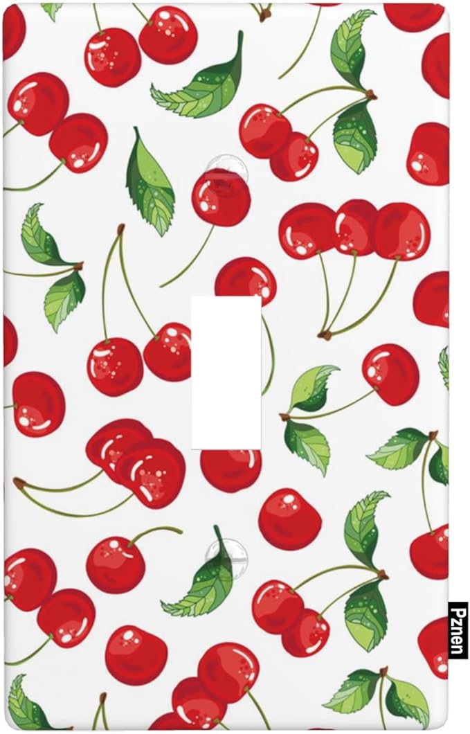 Cherry Fruits 1 Gang Light Switch Cover Red Cherry with Green Leaves Single Toggle Wall Plate Electrical Switchplate Decorative Faceplate for Home & Office 4.5 x 2.76 Inch