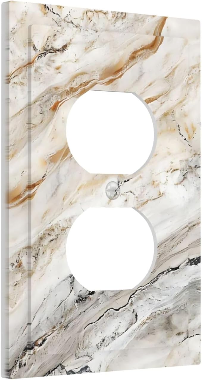 Matte Beige Gold Marble Granite Abstract Print Outlet Covers 1 Gang Duplex Light Switch Cover Decorative Switch Plates Electrical Receptacle Faceplate Wall Plate for Bathroom Kitchen Decor