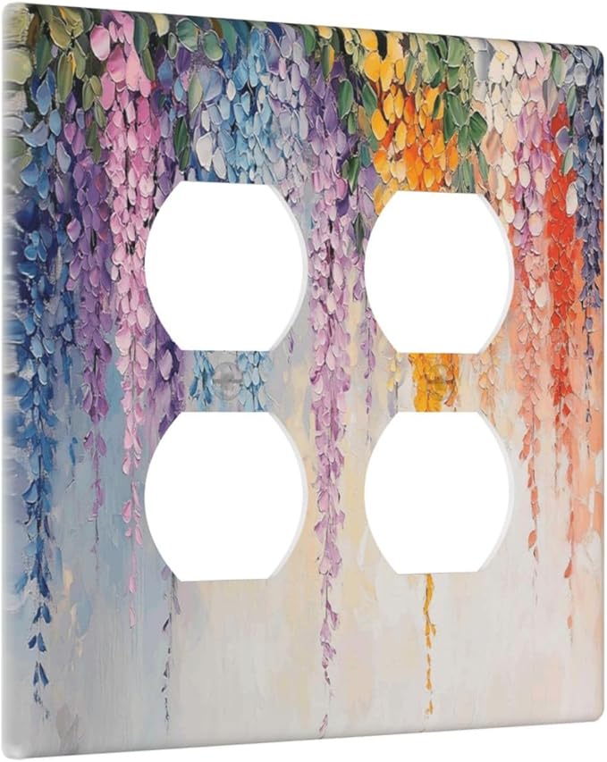 Colorful Wildflower Wisteria Cascade Floral Flower Outlet Covers 2 Gang Double Duplex Decorative Light Switch Covers Electrical Wallplates Socket Faceplate for Bedroom Living Room Decor