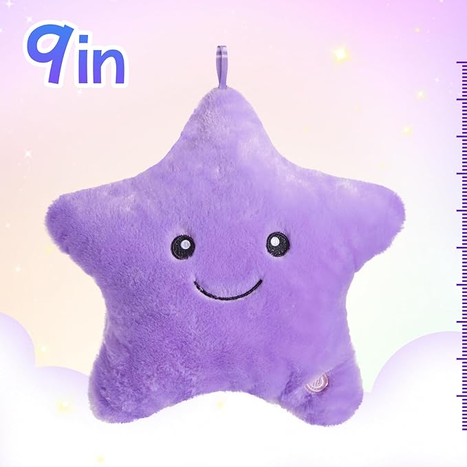 WEWILL 9'' LED Twinkle Star Soft Plush Toys Glowing Stuffed Star Light up Plush with Colorful Night Lights Birthday Valentines Gift for Toddler Kids(Purple)