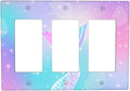 Mermaid 3 Gang Rocker Outlet Covers Triple Rocker Light Switch Cover Rainbow Tail Scales Jelly Fish Switchplates Decorative Electrical Wall Plate for Nursery Girls Boys Room Kids Room Decor