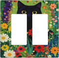 Decorative Art Light Switch Covers BlackCat&Flowers Walk 2 Gang Dual Rocker Outlet Switch plate Faceplate GFCI for Home Decor
