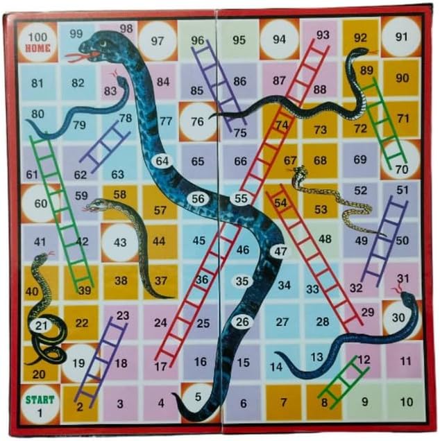 Snakes and Ladders Board Game, Ludo Board Game 2 in 1 Folding Game Set 2-4 Players Famliy Dice Games 14 Inch