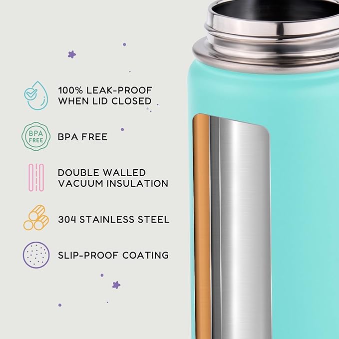 Fijinhom 12oz Kids Water Bottle for School, Toddler Bottles with Straws, Stainless Steel Vacuum Insulated Water Bottle for Boys&Girls, Leak-Proof, BPA-Free, Green