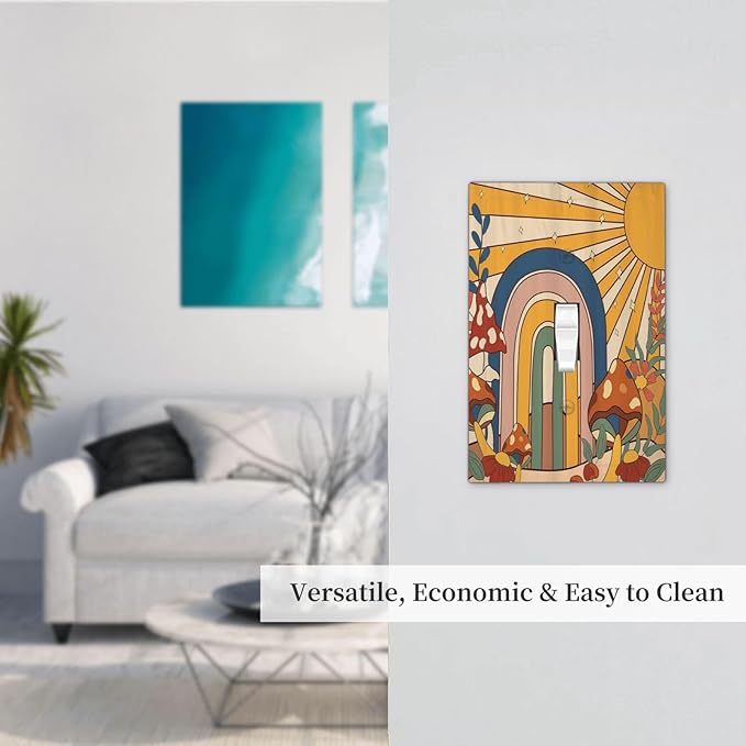 Decorative Light Switch Cover Mushroom Hippie Sun Rainbow Vintage Floral Funky Boho 1 Gang Single Toggle Decorator Outlet Wall Plate Device Electrical Faceplate Switchplates for Bedroom