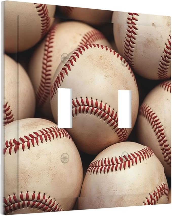 Vintage Baseball Double Toggle Switch Cover - 2-Gang Standard US Size Americana Baseball Light Switch Covers for Sports Fan Decor