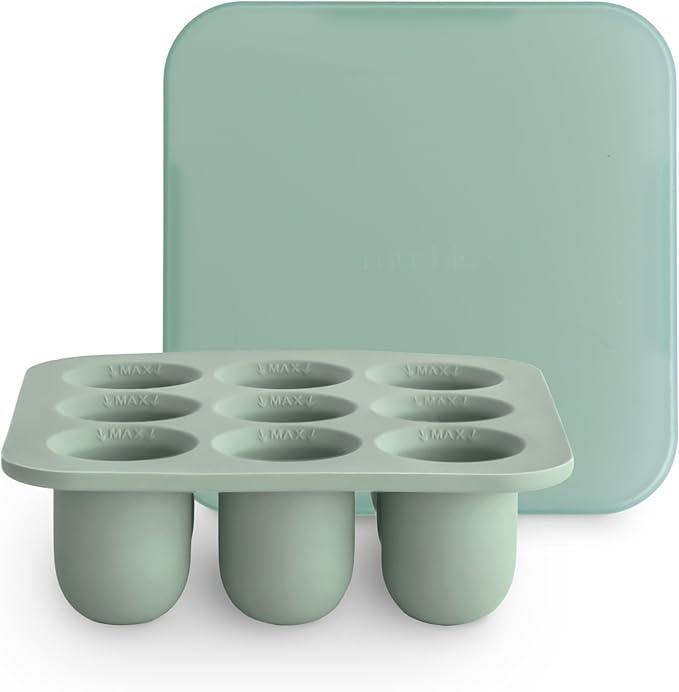 mushie Fresh Food Feeder Freezer Tray with Lid for Frozen Baby Food | 9 Cups x 0.5 oz | BPA Free Storage Container (Cambridge Blue)