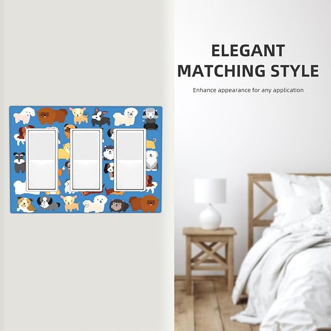 Cute Animal Dogs Puppy Decorative Outlet Cover Triple Rocker Light Switch Plate Cover Electricity Receptacles Plates For Home Kitchen Living Bedroom 6.57 * 4.65