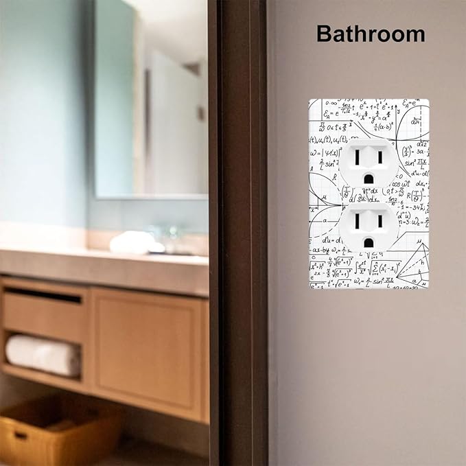 Math Formula 1-Gang Duplex Wall Plate, White Mathematics Outlet Cover for Classroom, Study Room, Office & Kids Room