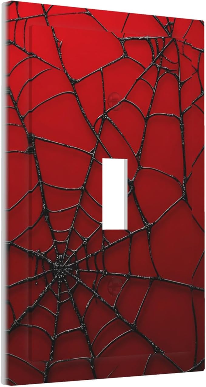 Red Spider Web 1-Gang Toggle Light Switch Plate, Hero Theme Cartoon Wall Plate for Boys Bedroom, Playroom, Game Room & Man Cave