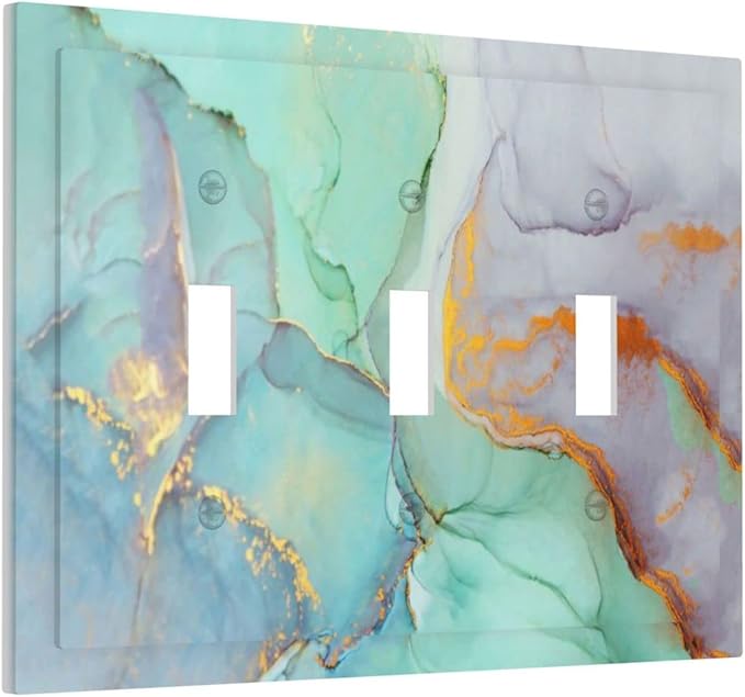 Teal Green Marble 3 Gang Triple Toggle Light Switch Wall Plate Cover Decorative Electrical Faceplate for Rustic Barn Door Home Living Room Decorate 6.7" x 4.8