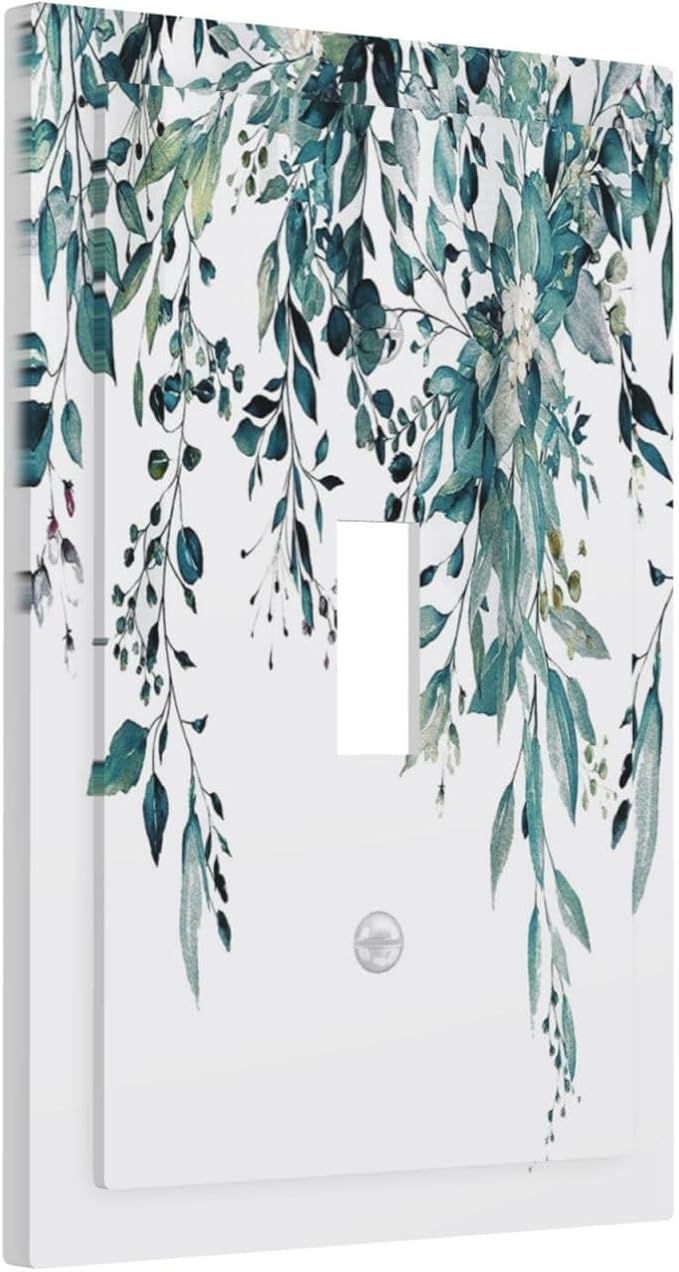 Decorative Light Switch Cover Plate Green Eucalyptus Boho Olive Leaves Country Unique 1 Gang Wall Plate Cover Single Toggle Switch Plate Covers Jumbo Electrical Switchplate Receptacle