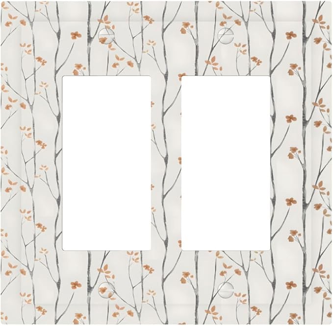 Boho Floral Watercolor Tree Branch Flower Minimalist Decorative Outlet Covers 2 Gang Double GFCI Rocker Electrical Wall Panels Light Switch Cover Plate for Bedroom Living Room Decor