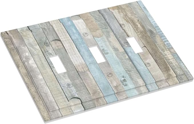 Country Rustic Blue White Wood 3 Gang Light Switch Cover Decorative Triple Toggle Wall Plate Electrical Faceplate Switch Plug Face Plate