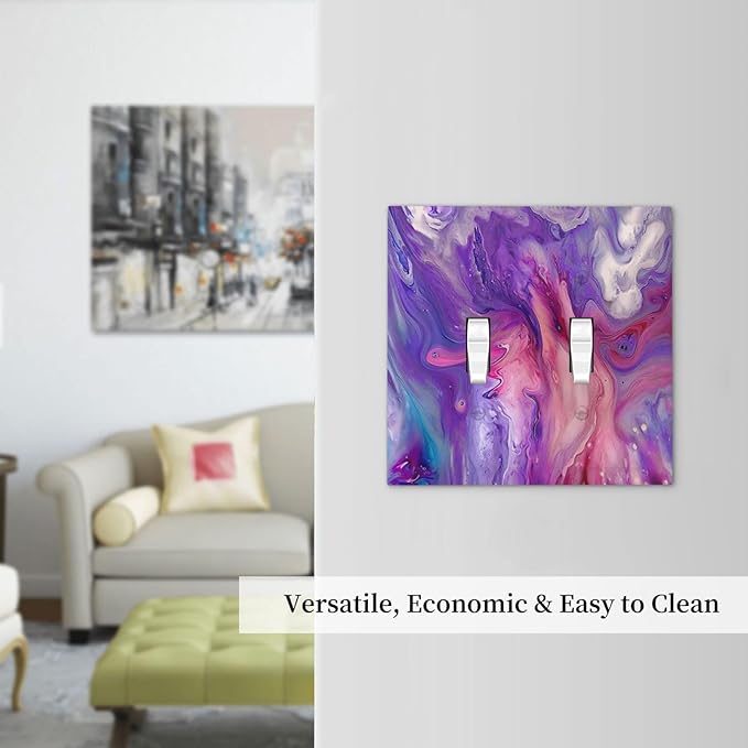 Liquid Marble Modern Abstract Texture Abstract Purple Paint Wall Art Decorative Switch Plates 2 Gang Double Toggle Wall Plate Electrical Faceplate Outlet Light Switch Cover for Office Living Room