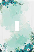 Decorative Light Switch Cover Blue Green Flowers Light Green Watercolor Patterns 1 Gang Single Toggle Decorator Outlet Wall Plate Device Electrical Faceplate Switchplates for Bedroom Home