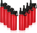 Volhoply 18oz Insulated Water Bottle Bulk 8 Pack,Kids Stainless Steel Water Bottles with Straw,Double Wall Vacuum Metal Water Bottle,Wide Mouth Reusable Sport Flask For Cold Drink(Red,8 Set)