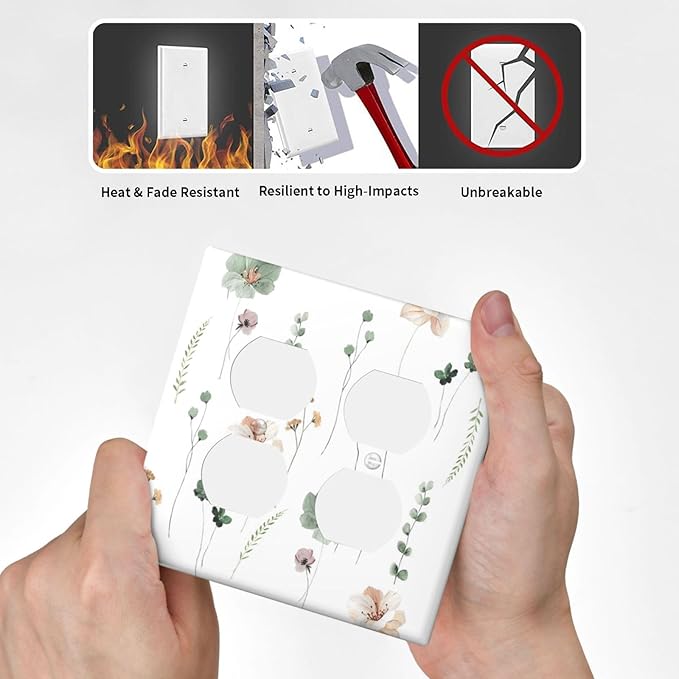 Outlet Covers Watercolor Floral Botanical Flowers 2 Gang Double Duplex Decorative Light Switch Covers Electrical Wallplates Socket Faceplate For Living Room Bed Room Decor