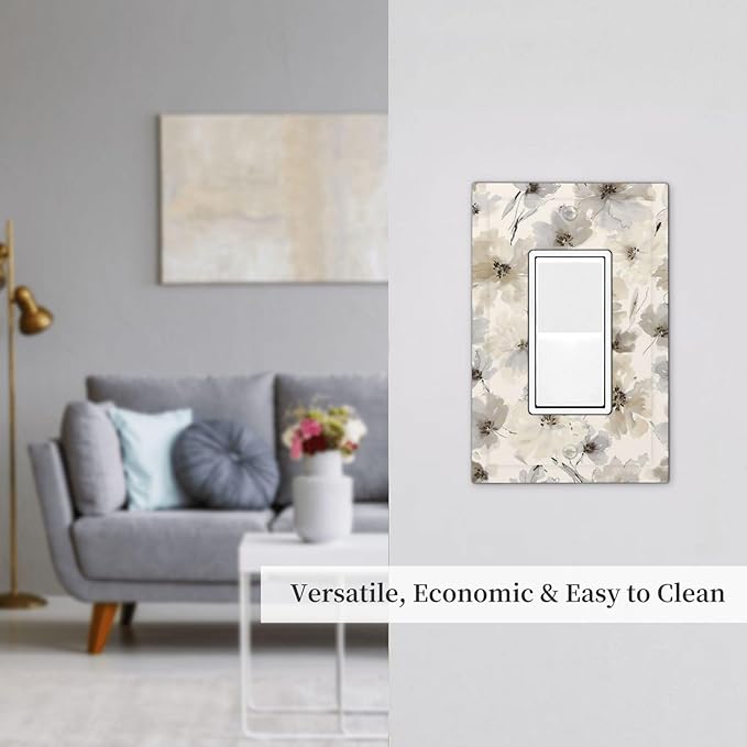 Decorative Outlet Covers Beige Flower Watercolor Flower 1 Gang Single Rocker Light Switch Cover Plate GFCI Wall Plates Electrical Switch Plate Cover for Bedroom Home Decor