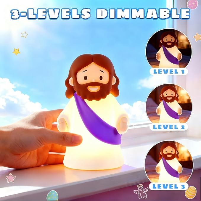 Jesus Night Light Rechargeable Bedside Night Light Dimmable Silicone LED Light Ideal for Religious Gatherings, Gifts for Sunday School, Baptism Presents, Easter Egg Decorations (Purple)