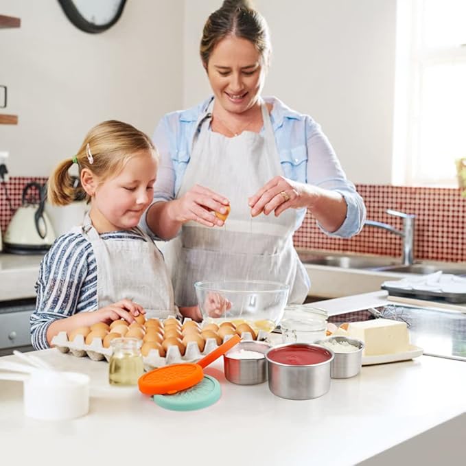 SUKKI Stainless Steel Condiment Containers - 4 PCS Salad Dressing Containers with Food Grade and Leakproof Silicone Lids - 2x3.4oz +2x1.8oz for Snacks, Desserts, Souffle, Baby Food