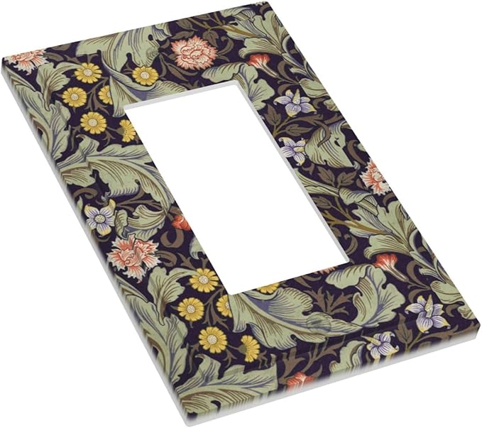 Boho William Morris Floral Green Leaves Flower Decorative Outlet Covers 1 Gang Single Rocker Light Switch Cover Plate Wall Plates GFCI Faceplate for Farmhouse Home Decor
