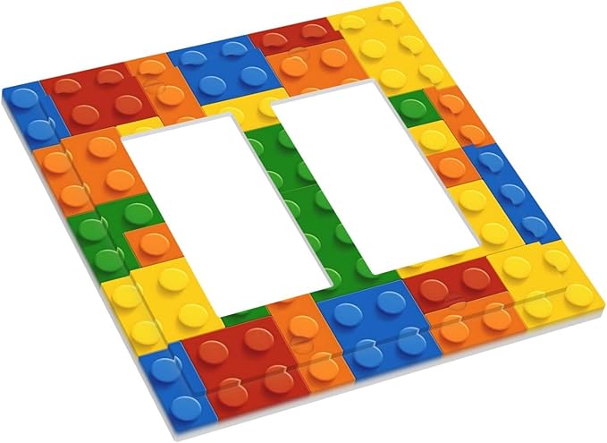 Building Blocks Theme Colored Bricks Print Decorative Outlet Covers 2 Gang Double GFCI Rocker Electrical Wall Panels Light Switch Cover Plate for Room Office Home Decor