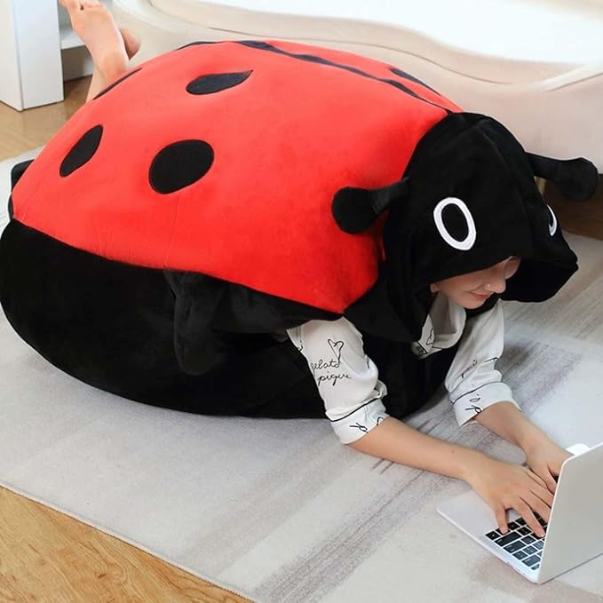 Wearable Ladybug Pillow, 23.6/39.4in Cute Warm Removable Sleeping Wearable Lady Bug Wearable Pillows with Hat for Xmas Gift (39.3 in)