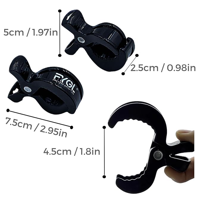 4-Pack Stroller Organizer: 2 Universal Pram Clips with 2 Stroller Hooks | Convenient Travel & Shopping Essentials for Baby Carriage - Black