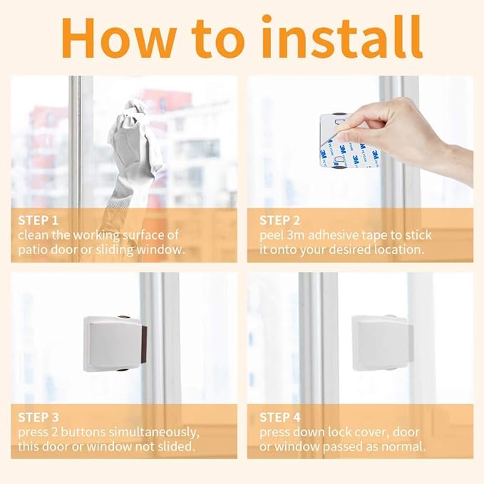 Goodv Child Proof Window Sliding Door Lock 4 Grey Packs (Suit for Working Space over 0.42in and under 1.18in) Security Your Baby Safe and Protect Kid outof Dangerous at Home (4, Grey)
