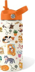 Cat Gifts for Kids - 16 Oz Orange Cat Water Bottle with Straw Lid, Stainless Steel Insulated Tumbler, Leak Proof, for Boys & Girls, School, Travel - Funny Cats Lovers Children Birthday Gifts Cups(1pc)