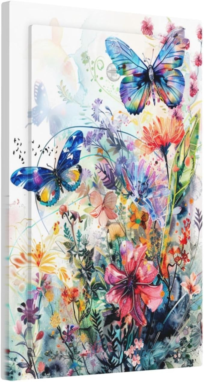 Light Switch Cover Watercolor Colorful Floral Butterflies Wildflowers Decorative Switch Plates 1 Gang Blank No Device Outlet Covers Electrical Wall Plates for Bathroom Bedroom Decor