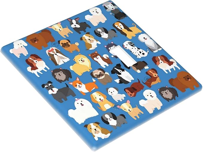 Cute Animal Dogs Puppy Decorative Outlet Cover Blank And Toggle Light Switch Plate Cover Electricity Receptacles Plates For Home Kitchen Living Bedroom 4.6 * 4.5