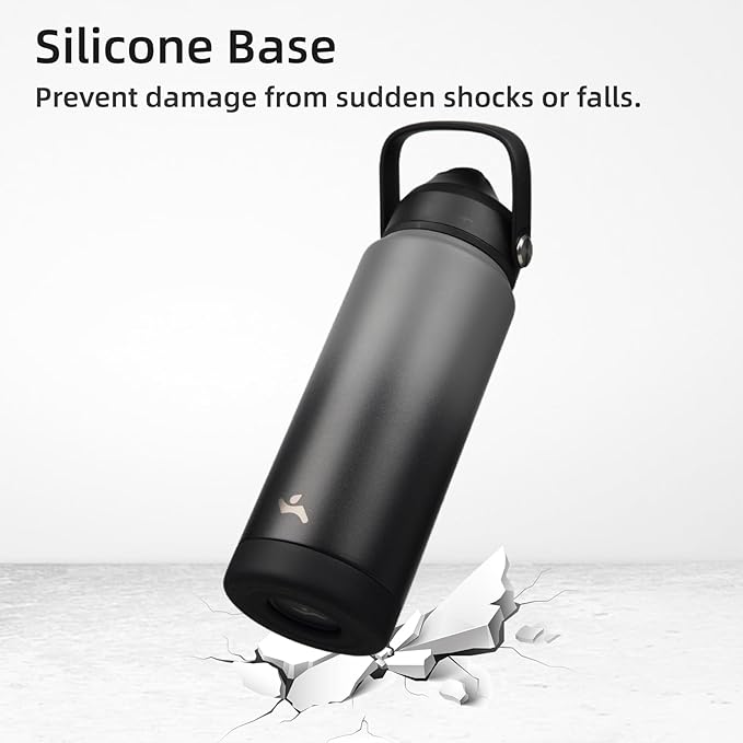 Konokyo Insulated Water Bottle with Straw Lid,40 oz Stainless Steel Vacuum Metal Bottle with Silicone Handle,Gray Black