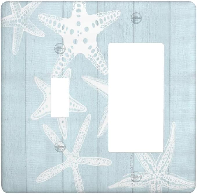 Beach Starfish Vintage Wood Rustic Country Ocean Outlet Covers 1 Toggle 1 Rocker Combination Decorative Wall Plate Electrical Switch Plates Light Switch Cover Plate for Farmhouse Bathroom Decor