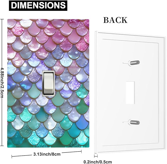 Iridescent Mermaid Scales 1-Gang Toggle Light Switch Plate, Magical Rainbow Mermaid Decorative Wall Plate for Girls Room Decor