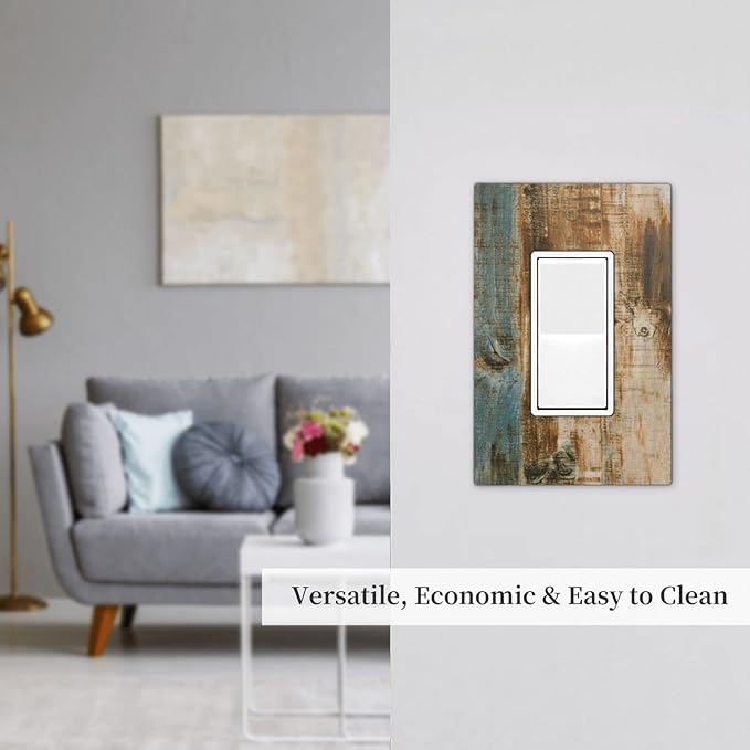 Retro Rustic Barn Wood Teal Green Brown 1 Gang Rocker/Decor Outlet Light Switch Wall Plate Cover Faceplate Decorative Faceplate Switchplates Farmhouse Cabin Bathroom Home Living Room Bedroom Decorate
