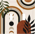 Boho Mid Century Arch Plant Leaves Sun Moon Decorative Switch Plates 2 Gang Double Toggle Outlet Light Switch Cover Wall Plate Electrical Faceplate for Bedroom Living Room Decor