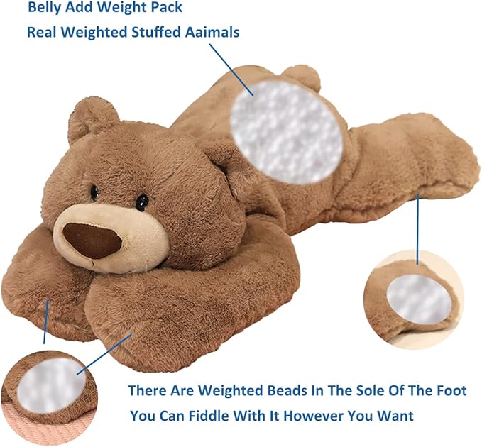 Doireum Weighted Stuffed Animals, 3.3 lbs Weighted Bear Stuffed Animal Toy Brown Bear Plush Throw Pillow Gifts for Boys Girls, 19.6 inch