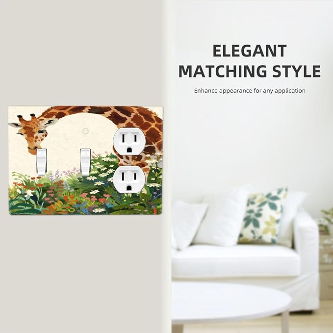 Giraffe 2 Toggle 1 Duplex Receptacle Outlet Cover Wall Plate Decorative 3 Gang Light Switch Covers Electrical Switchplate Home Decorate Faceplat for Bathroom Bedroom Kitchen Room 4.5 x 6.4 Inch