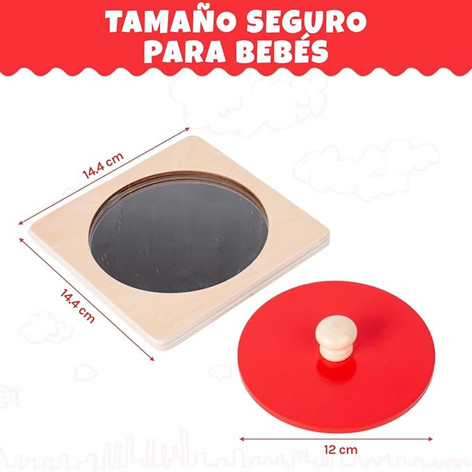 Montessori Baby Toys Play Kit - Montessori Mirror, Peekaboo, Knob Puzzle, Medium Spinning Drum - For 6-12 Months Toddlers