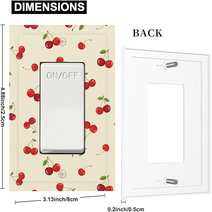 Sweet Cherry Blossom Single Rocker Switch Cover - 1-Gang Standard US Size Playful Cherry Duo Light Switch Covers, Retro Cherry Print for Girls Room Decor