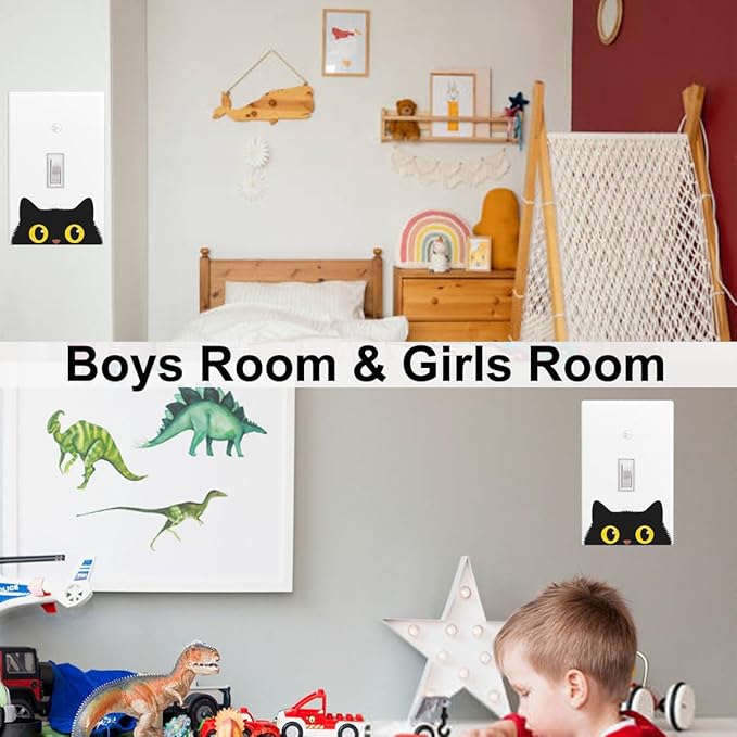 Cute Black Cat 1-Gang Toggle Light Switch Plate, Cartoon Cat Pet Lover Wall Plate for Bedroom, Bathroom & Living Room